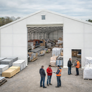 Capannone magazzino 15x30m, PVC bianco, 750g